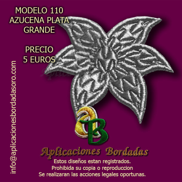 APLICACIÓN BORDADA 110 AZUCENA | Aplicaciones Bordadas Oro